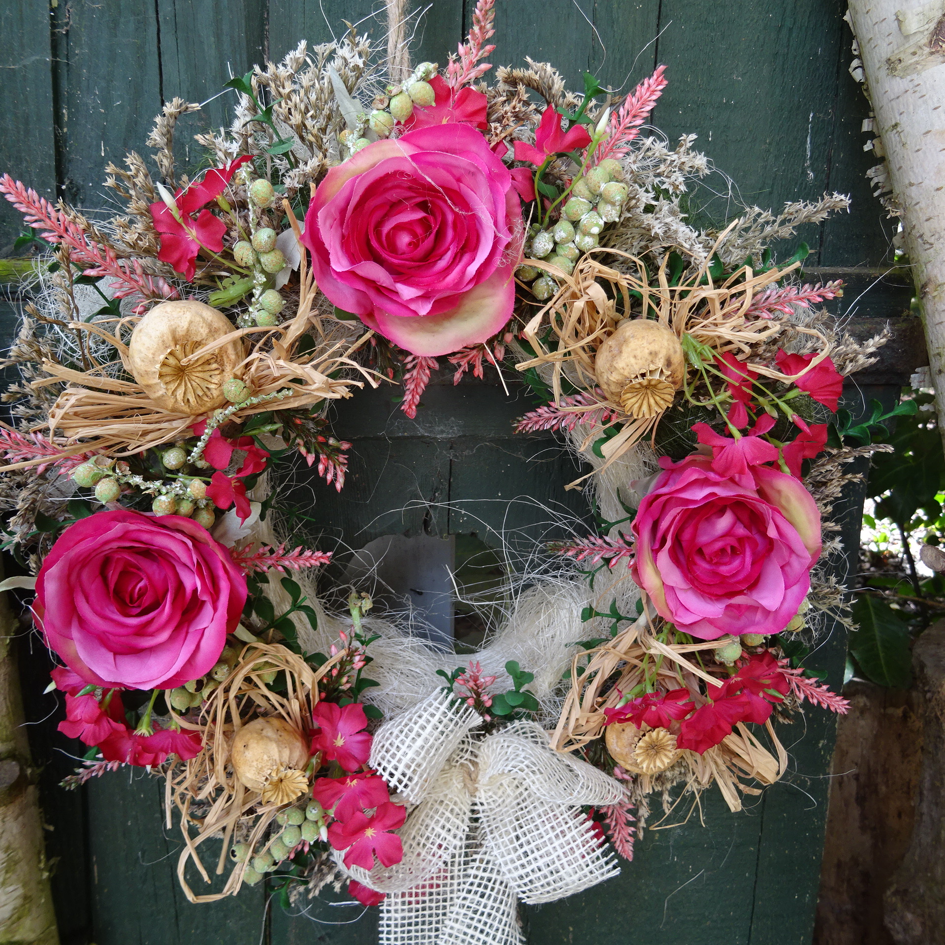 Türkranz Kränze Türdekoration Kranz Dekokranz Rose pink Trockenblumen Vintage
