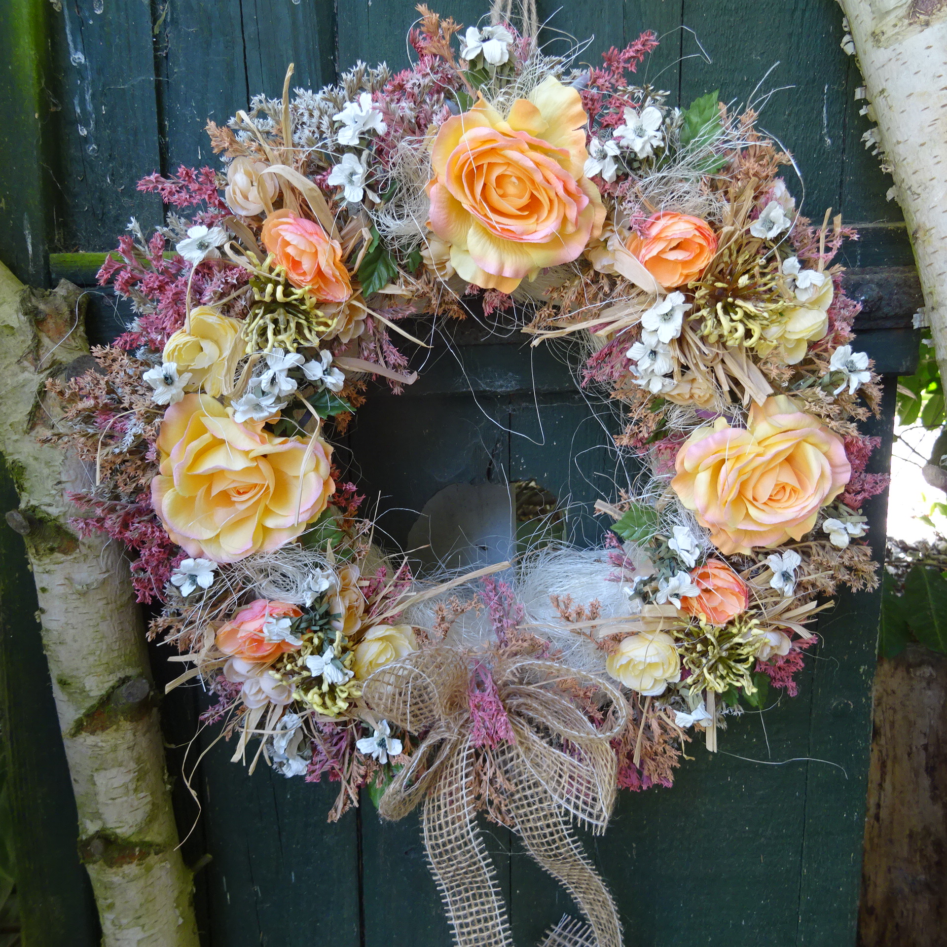 Türkranz Kränze Türdeko Kranz Dekokranz Rose Apricot Natur Trockenblumen Vintage